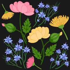 floral pattern on a black background seamless