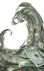 Financial crisis concept. Money wave isolated on white. 3d illustration