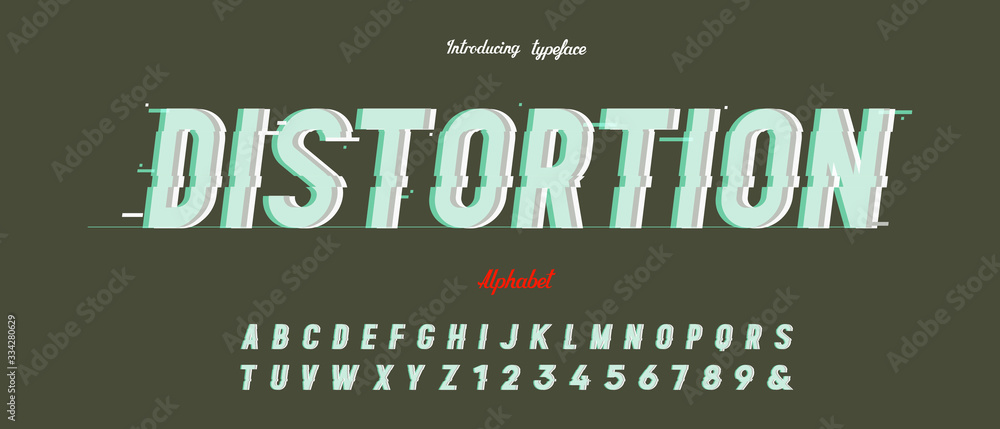 Poster vector distorted glitch font. trendy style lettering typeface. latin letters from a to z and numbers