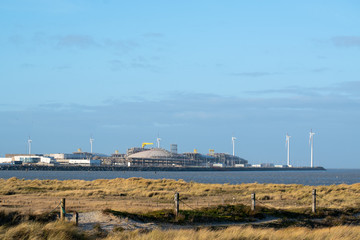 Port of zeebrugge as seen from the nature reserve on the east side, Belgium