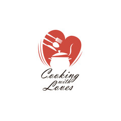 cooking process on pan with heart isolated on white background