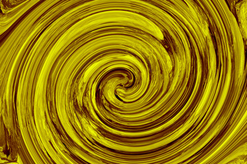 Spiral abstract made of yellow and gold acrylic paint. Background, texture, concept of modern painting.