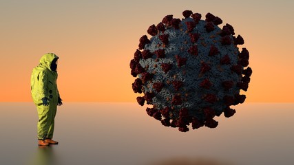 Coronavirus Medical Scientist Covid19 Korona Virus Novel Biohazart  Protection Suit 3D illustration