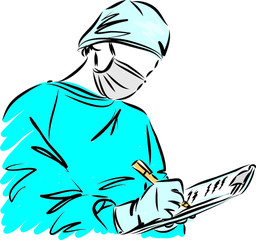 doctor with mask and gloves taking notes vector illustration
