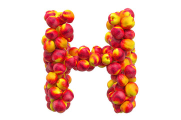 Letter H from nectarines or peaches, 3D rendering