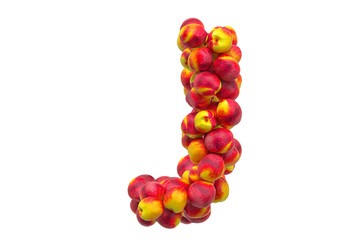 Letter J from nectarines or peaches, 3D rendering