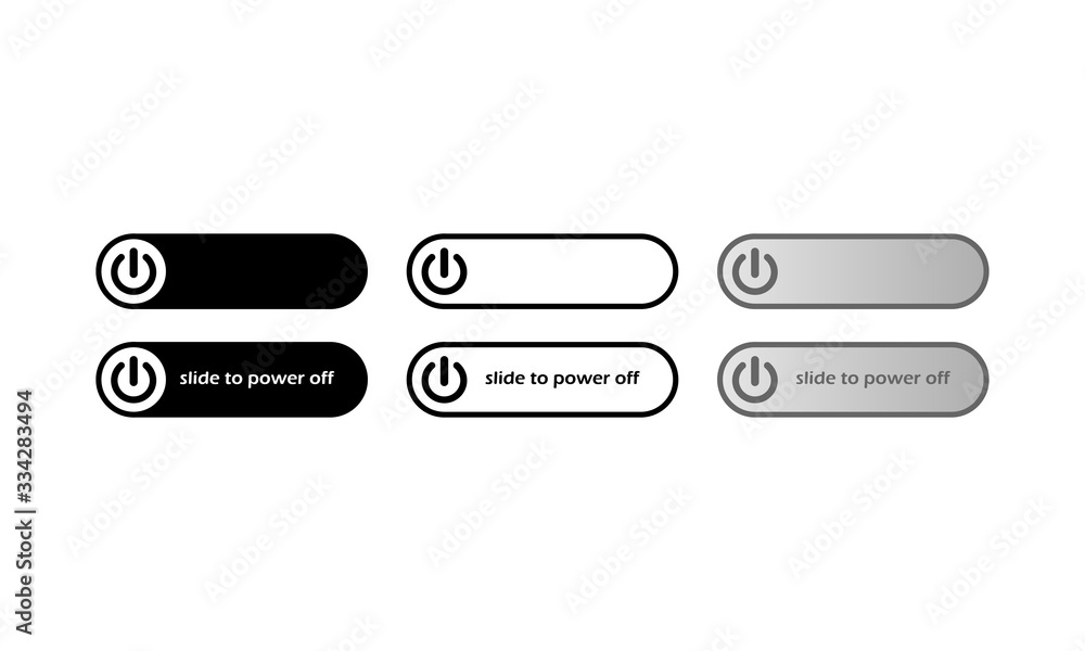 Poster switch toggle button off or round button. power switch icon. button symbol sign in black, white, gre