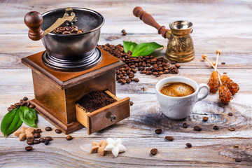 Coffee grinder and beans