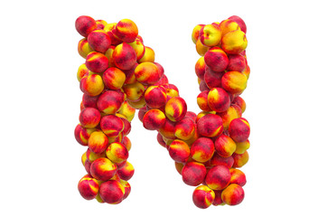 Letter N from nectarines or peaches, 3D rendering