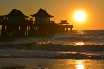 sunset on beach, waves, Naples, FL