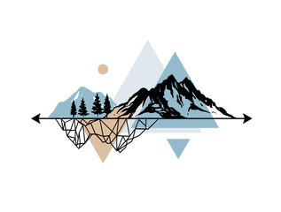 Mountains composition. Boho style vector illustration. Beautiful mountains landscape. - 334283897