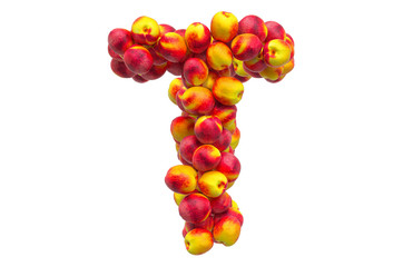 Letter T from nectarines or peaches, 3D rendering