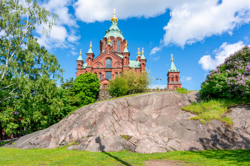 Uspenski Cathedral (Uspenskin katedraali) in spring,  Helsinki, Finland