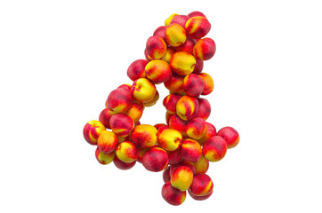 Number 4 from nectarines or peaches, 3D rendering