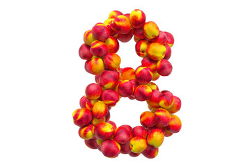 Number 8 from nectarines or peaches, 3D rendering