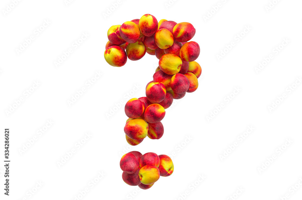 Poster question mark from nectarines or peaches. 3d rendering