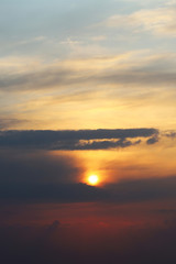 Defocus. Dramatic spring sky sunset. Sunset in the sky as a background.