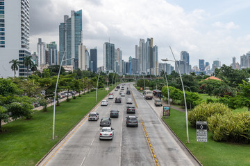 Park and buildings in Panama city downtown