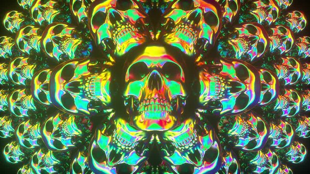 Rotating Colorful Skulls. Glamorous Looped Background