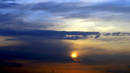 Fototapeta na wymiar Defocus. Dramatic spring sky sunset. Sunset in the sky as a background.