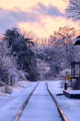 winter sunset near train tracks
