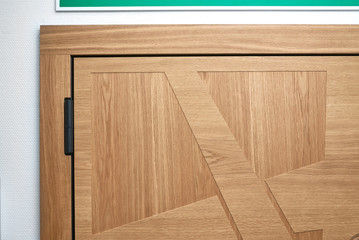 metal entrance door with oak veneer finish with abstract pattern covered in oil