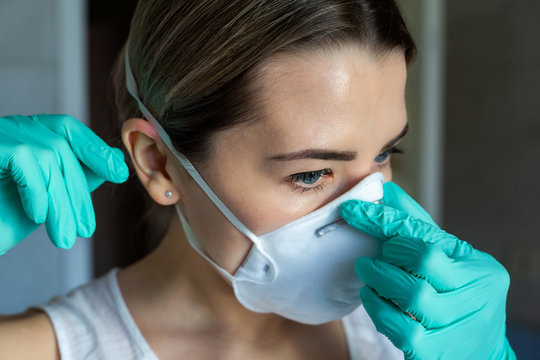 young woman in medical mask. portrait of a young woman in a protective mask and gloves against coronavirus. Covid-2019. Covid-2020.