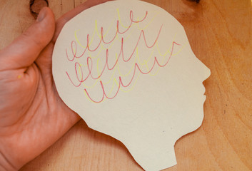 hand holding cutout brain paper encephalography, awareness of epilepsy, convulsive disorder, mental...