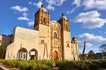 Facade of the Santo Domingo de Guzman church, in old colonial town.  Oaxaca, Mexico. February 8,...