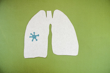 damaged paper lung on a green background, COVID-19 pandemic, coronavirus infection-19, epidemic,...