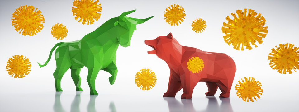 Bull and bear with corona virus - 3D illustration	