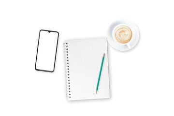 Top view office desk and 5G technology with copy space, Conceptl photos of desks / commercial backgrounds.