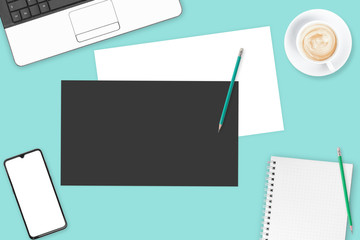 Top view office desk and 5G technology with copy space, Conceptl photos of desks / commercial backgrounds.