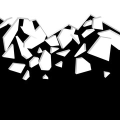 Wall explosion fragment. Abstract explosion. Black and white vector illustration.