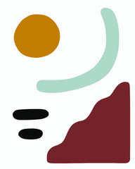 abstract shapes minimal art, mid century modern style vector illustration 