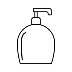Plastic bottle container for liquid soap. Vector illustration in black and white. Icon for websites and mobile applications.