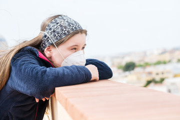 Girl in protective mask