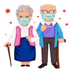 Elderly man and woman wearing a protective mask
