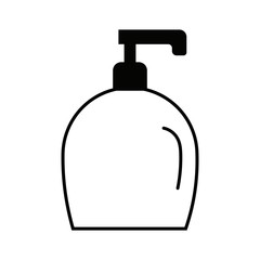Plastic bottle container for liquid soap. Vector illustration in black and white. Icon for websites and mobile applications.