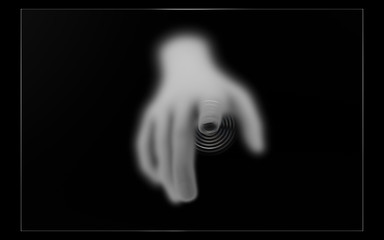 Finger touch create ripples on black glass background. Interaction Concept 3D Rendering