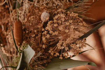 Dried flowers and girl's hands