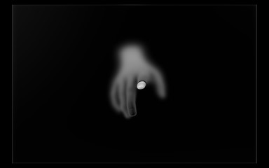 Blurred hand reaching out trough glass. Concept 3D Rendering