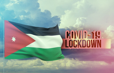 Coronavirus outbreak and coronaviruses influenza lockdown concept with flag of Jordan. Pandemic 3D illustration.