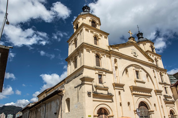 Facade of the Candelaria church in Bogota, Colombia - South America