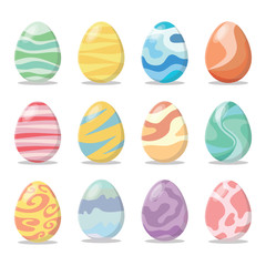 Easter eggs set with difference texture isolate on white background.