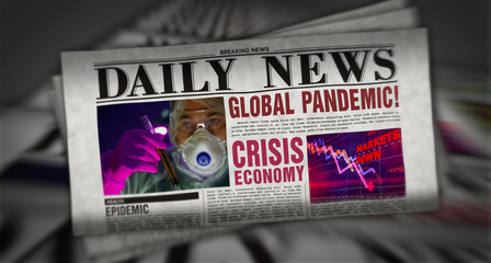 Global pandemic breaking news – retro newspaper printing press