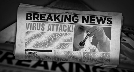 Virus attack breaking news – newspaper printing press