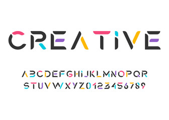 Colorful Modern Alphabet Font. Typography flat dark fonts for technology, digital, UX UI design. Vector illustration on bright background