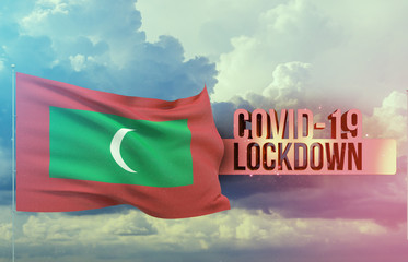 Coronavirus outbreak and coronaviruses influenza lockdown concept with flag of Maldives. Pandemic...