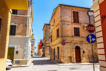 Fototapeta na wymiar Porto Recanati summer sunny empty street. In Province of Macerata, Marche, Italy